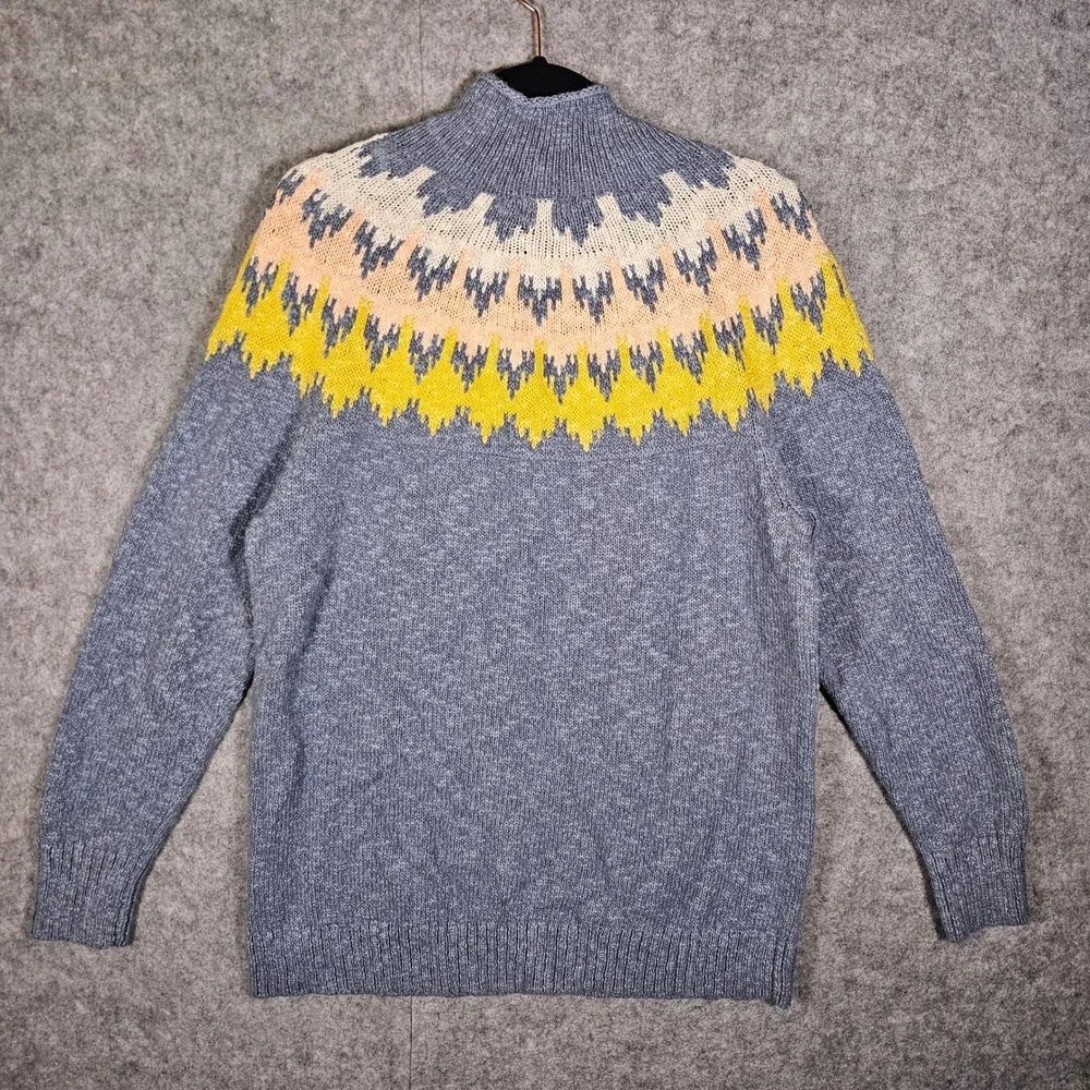LL Bean Womens Cotton Ragg Sweater Fair Isle Funnelneck Nordic Cozy Sz XL Reg